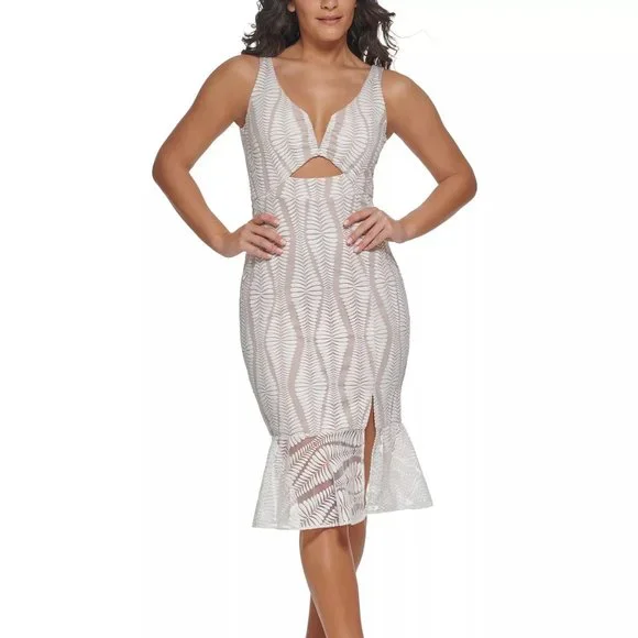 Guess | Dresses | Guess Womens Embroidered Mesh Sleeveless Sheath Dress  White Nude | Poshmark